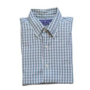 Ralph Lauren Blue Label Blake Mens Green Pink Shirt - Size Large (100% Cotton)